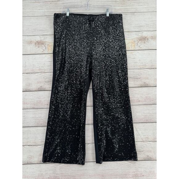 Chico's Sequin Front Pull On Dress Pants Womens 3/16 Black Straight Ponte - Picture 1 of 10